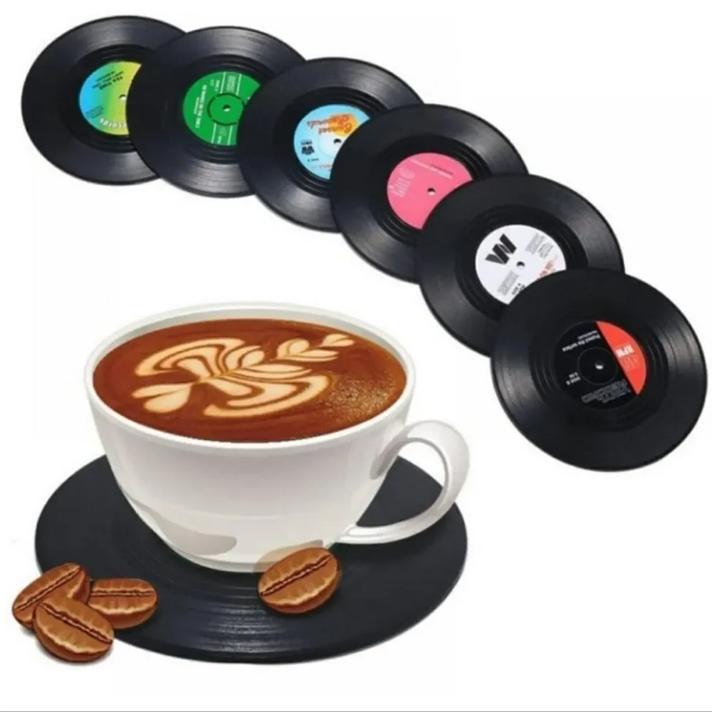Vintage Vinyl Record Coasters – Retro 45s Novelty Drink Coaster Set Music Decor